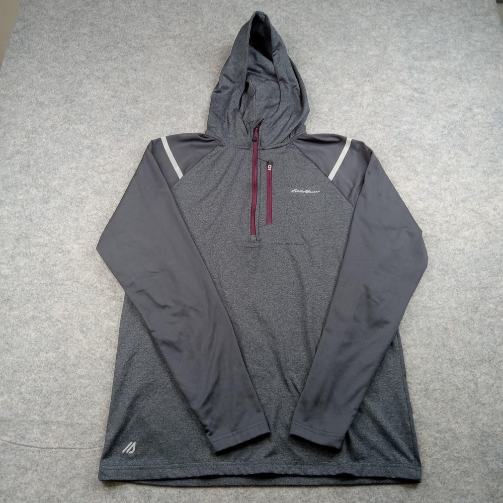 Eddie Bauer Hoodie Mens Medium Gray Motion Quarter Zip Performance Pullover